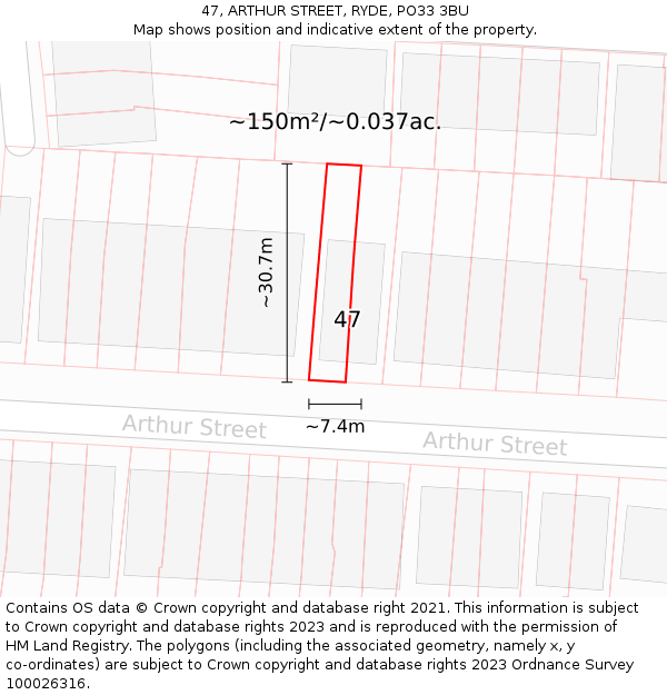 47, ARTHUR STREET, RYDE, PO33 3BU: Plot and title map
