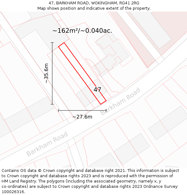 47, BARKHAM ROAD, WOKINGHAM, RG41 2RG: Plot and title map
