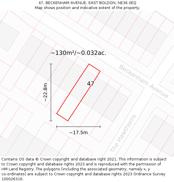 47, BECKENHAM AVENUE, EAST BOLDON, NE36 0EQ: Plot and title map