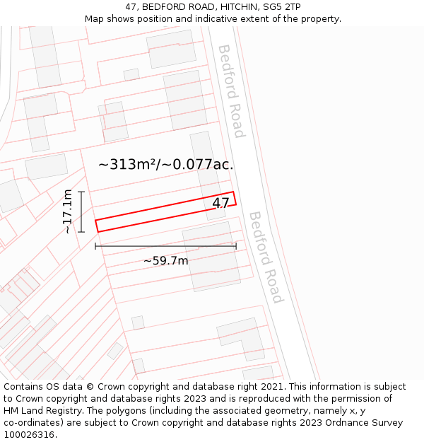 47, BEDFORD ROAD, HITCHIN, SG5 2TP: Plot and title map
