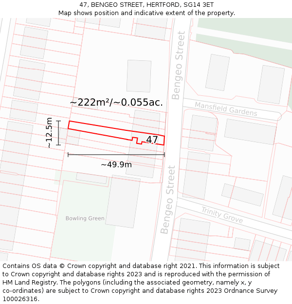 47, BENGEO STREET, HERTFORD, SG14 3ET: Plot and title map