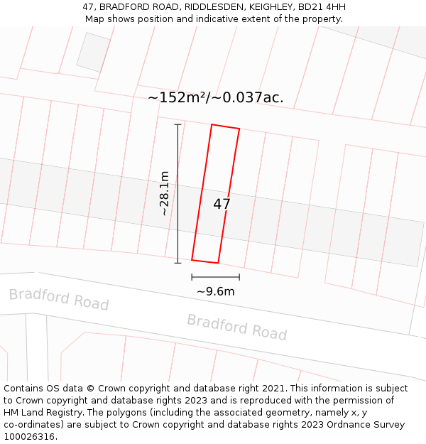 47, BRADFORD ROAD, RIDDLESDEN, KEIGHLEY, BD21 4HH: Plot and title map