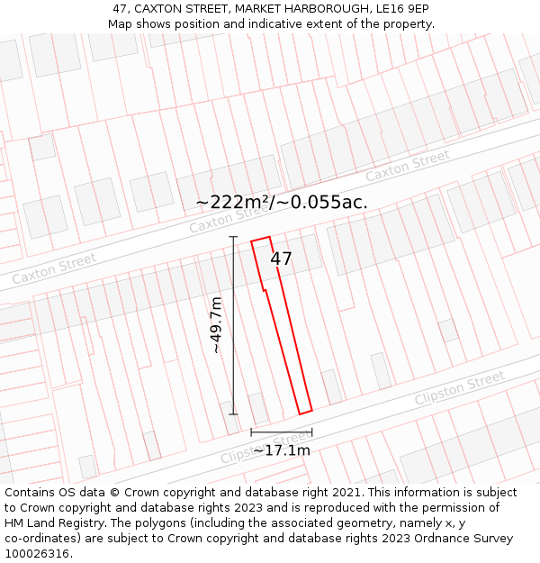 47, CAXTON STREET, MARKET HARBOROUGH, LE16 9EP: Plot and title map