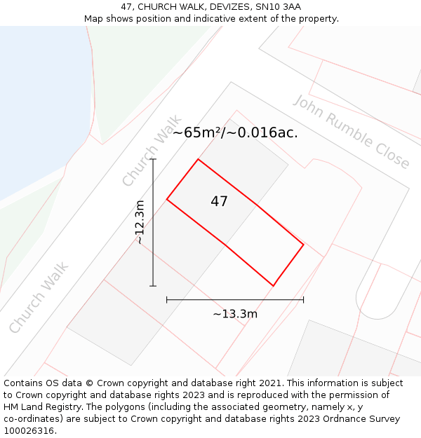 47, CHURCH WALK, DEVIZES, SN10 3AA: Plot and title map