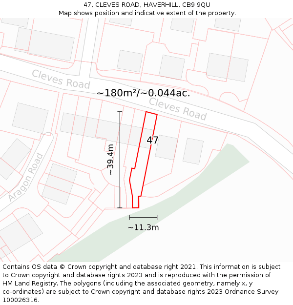 47, CLEVES ROAD, HAVERHILL, CB9 9QU: Plot and title map