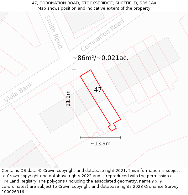 47, CORONATION ROAD, STOCKSBRIDGE, SHEFFIELD, S36 1AX: Plot and title map