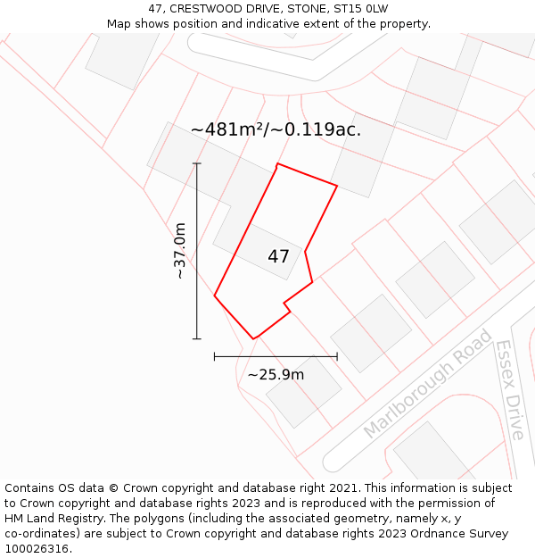 47, CRESTWOOD DRIVE, STONE, ST15 0LW: Plot and title map