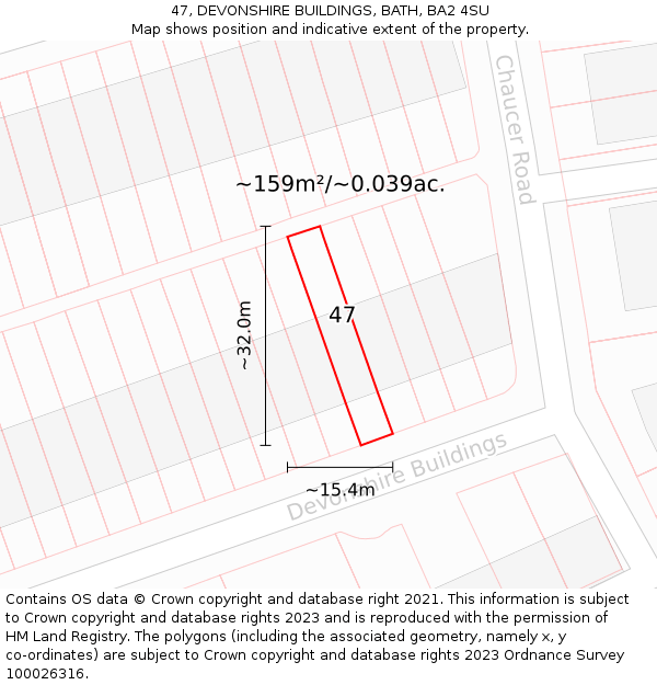 47, DEVONSHIRE BUILDINGS, BATH, BA2 4SU: Plot and title map