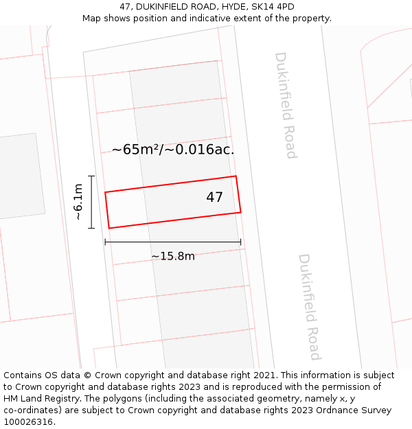 47, DUKINFIELD ROAD, HYDE, SK14 4PD: Plot and title map