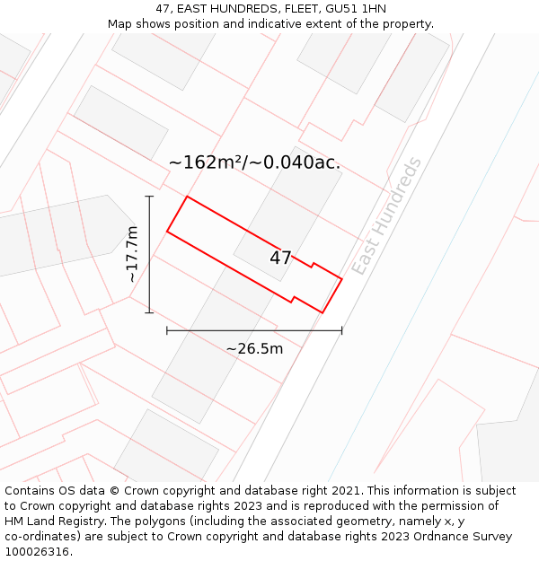 47, EAST HUNDREDS, FLEET, GU51 1HN: Plot and title map