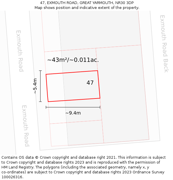 47, EXMOUTH ROAD, GREAT YARMOUTH, NR30 3DP: Plot and title map
