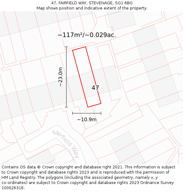47, FAIRFIELD WAY, STEVENAGE, SG1 6BG: Plot and title map