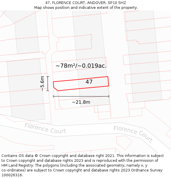 47, FLORENCE COURT, ANDOVER, SP10 5HZ: Plot and title map
