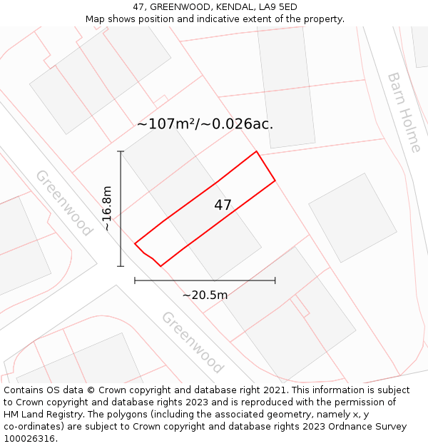 47, GREENWOOD, KENDAL, LA9 5ED: Plot and title map