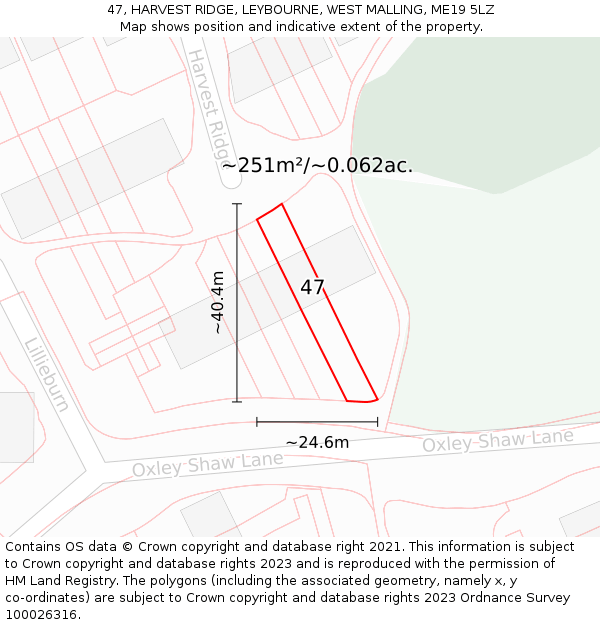 47, HARVEST RIDGE, LEYBOURNE, WEST MALLING, ME19 5LZ: Plot and title map