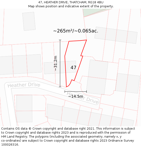 47, HEATHER DRIVE, THATCHAM, RG18 4BU: Plot and title map
