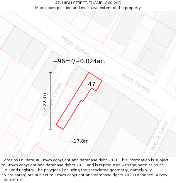 47, HIGH STREET, THAME, OX9 2AD: Plot and title map