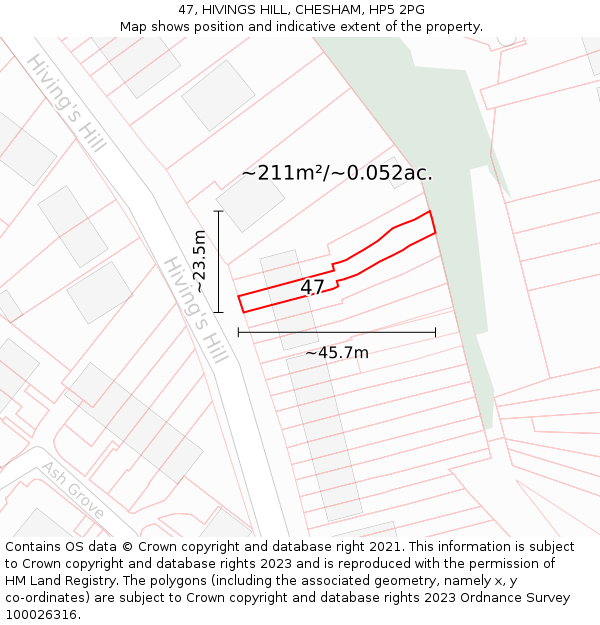 47, HIVINGS HILL, CHESHAM, HP5 2PG: Plot and title map