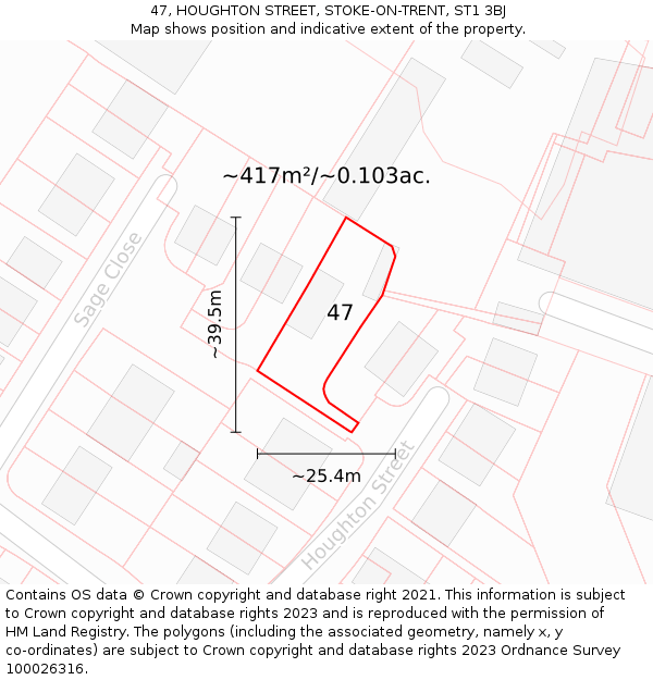 47, HOUGHTON STREET, STOKE-ON-TRENT, ST1 3BJ: Plot and title map