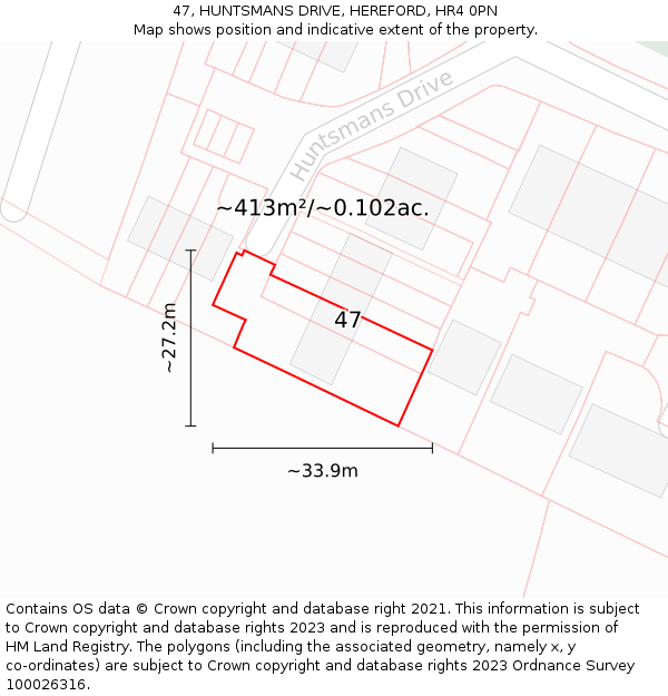 47, HUNTSMANS DRIVE, HEREFORD, HR4 0PN: Plot and title map