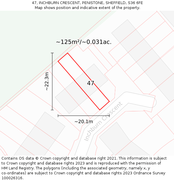 47, INCHBURN CRESCENT, PENISTONE, SHEFFIELD, S36 6FE: Plot and title map
