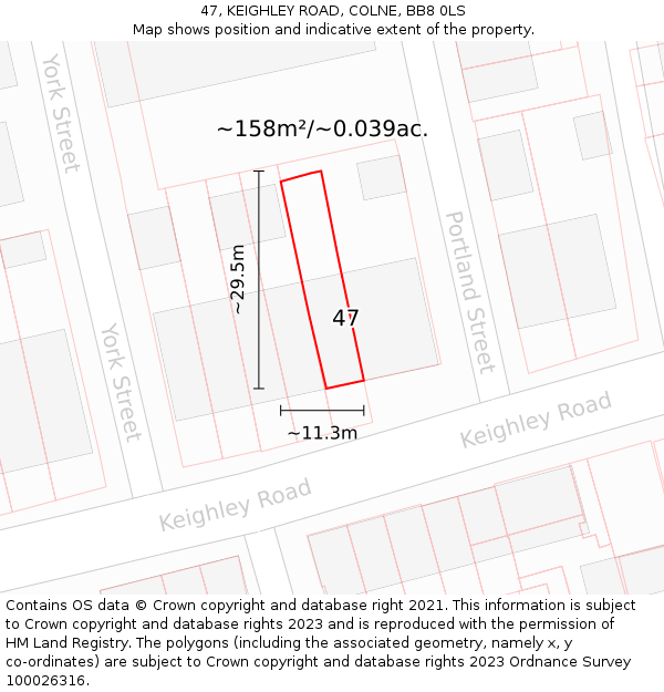 47, KEIGHLEY ROAD, COLNE, BB8 0LS: Plot and title map