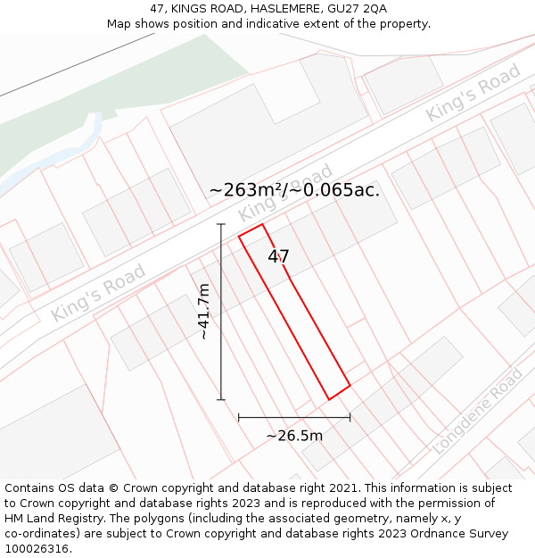 47, KINGS ROAD, HASLEMERE, GU27 2QA: Plot and title map