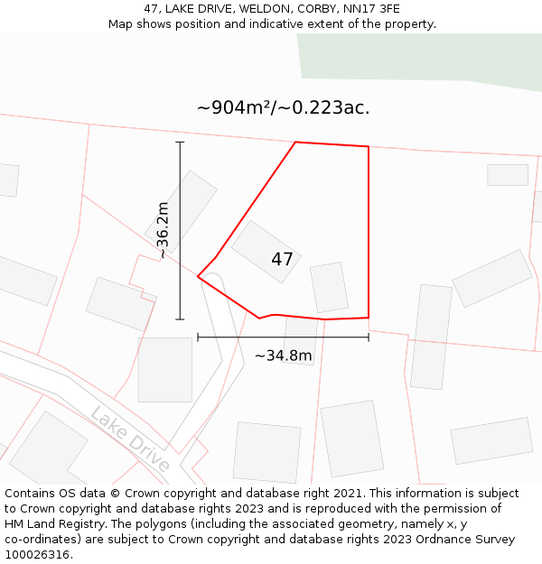 47, LAKE DRIVE, WELDON, CORBY, NN17 3FE: Plot and title map