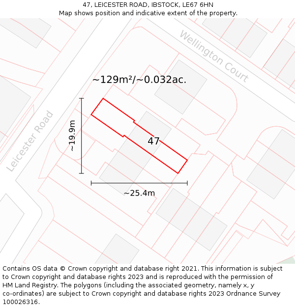 47, LEICESTER ROAD, IBSTOCK, LE67 6HN: Plot and title map