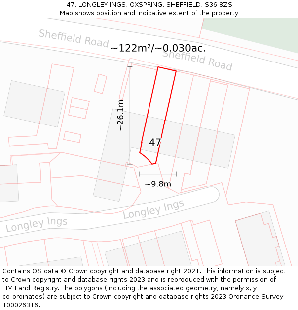 47, LONGLEY INGS, OXSPRING, SHEFFIELD, S36 8ZS: Plot and title map