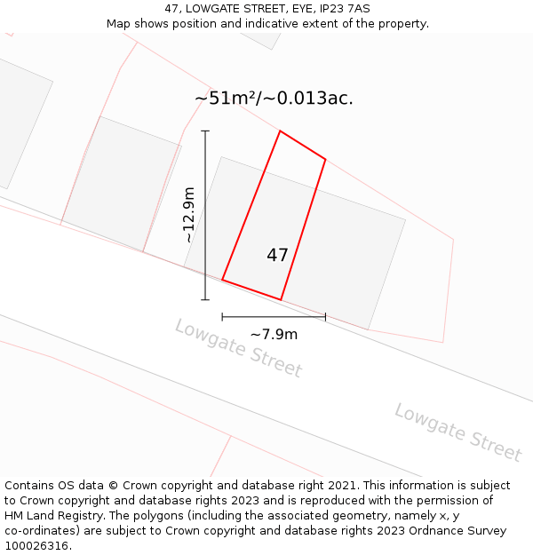 47, LOWGATE STREET, EYE, IP23 7AS: Plot and title map