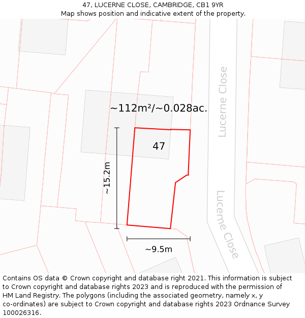 47, LUCERNE CLOSE, CAMBRIDGE, CB1 9YR: Plot and title map