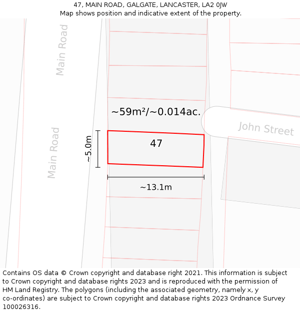 47, MAIN ROAD, GALGATE, LANCASTER, LA2 0JW: Plot and title map