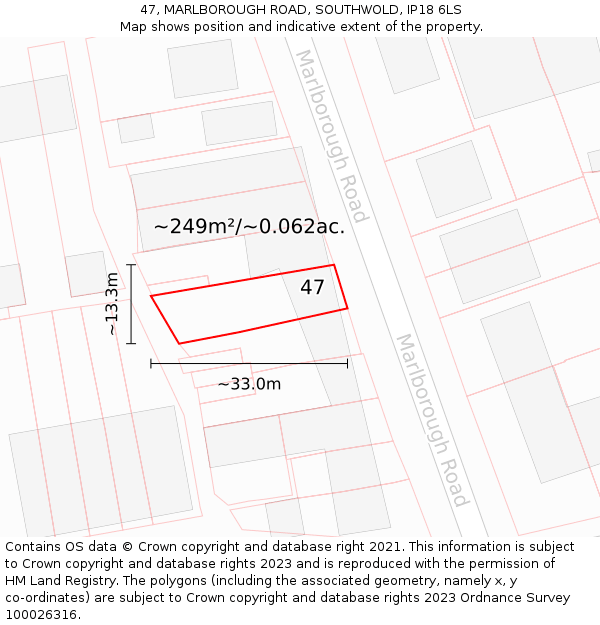 47, MARLBOROUGH ROAD, SOUTHWOLD, IP18 6LS: Plot and title map
