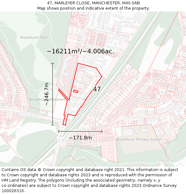 47, MARLEYER CLOSE, MANCHESTER, M40 0AB: Plot and title map