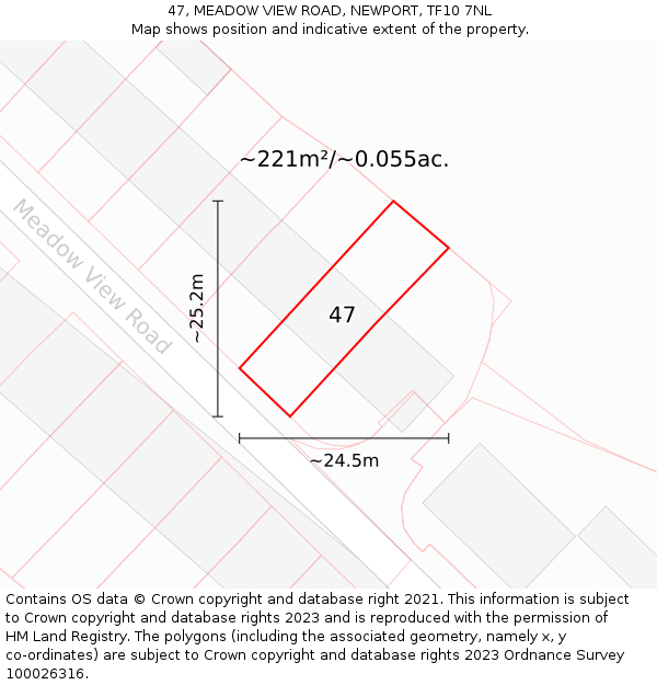 47, MEADOW VIEW ROAD, NEWPORT, TF10 7NL: Plot and title map