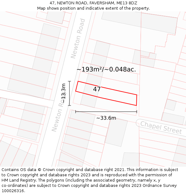 47, NEWTON ROAD, FAVERSHAM, ME13 8DZ: Plot and title map