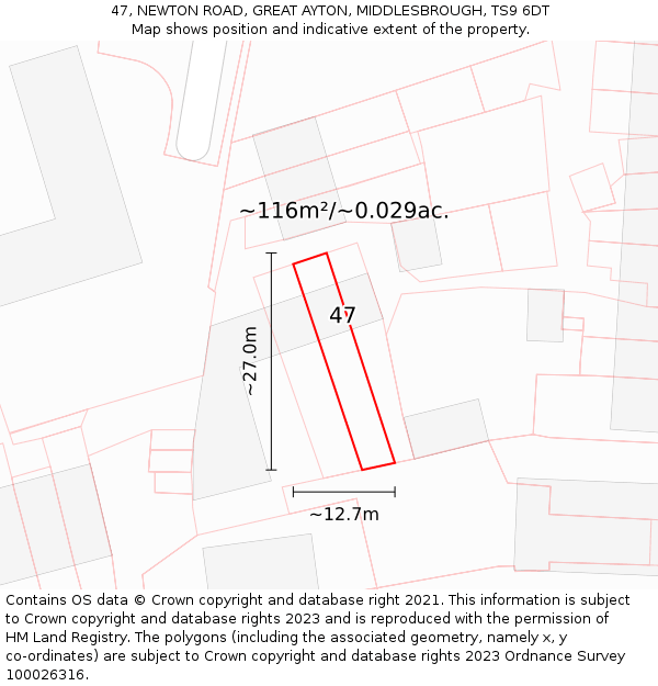 47, NEWTON ROAD, GREAT AYTON, MIDDLESBROUGH, TS9 6DT: Plot and title map