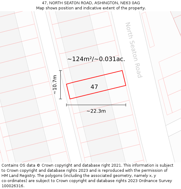 47, NORTH SEATON ROAD, ASHINGTON, NE63 0AG: Plot and title map