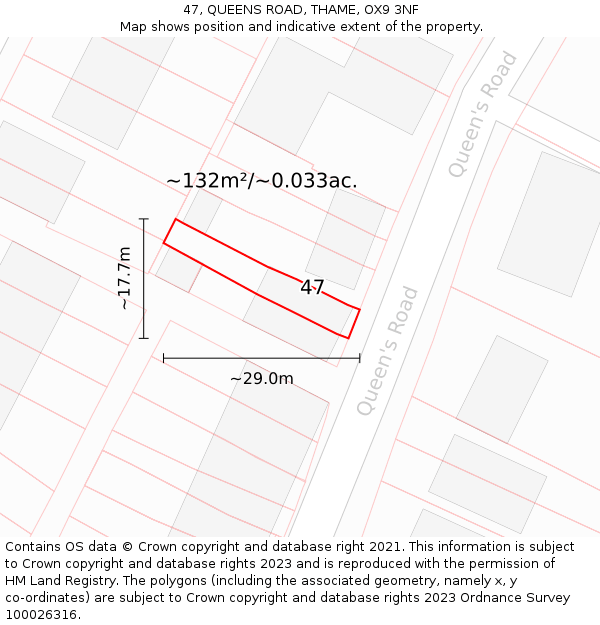 47, QUEENS ROAD, THAME, OX9 3NF: Plot and title map