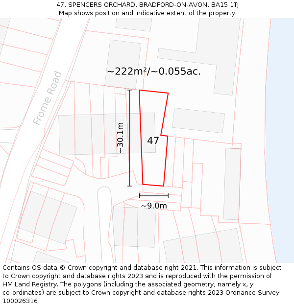 47, SPENCERS ORCHARD, BRADFORD-ON-AVON, BA15 1TJ: Plot and title map