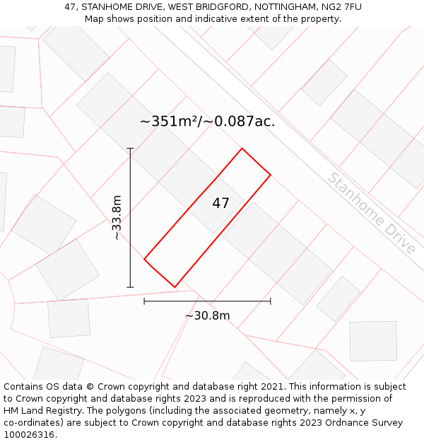 47, STANHOME DRIVE, WEST BRIDGFORD, NOTTINGHAM, NG2 7FU: Plot and title map