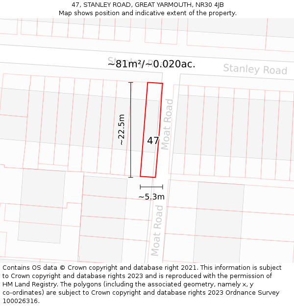 47, STANLEY ROAD, GREAT YARMOUTH, NR30 4JB: Plot and title map