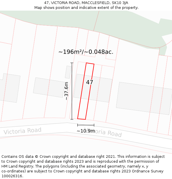 47, VICTORIA ROAD, MACCLESFIELD, SK10 3JA: Plot and title map