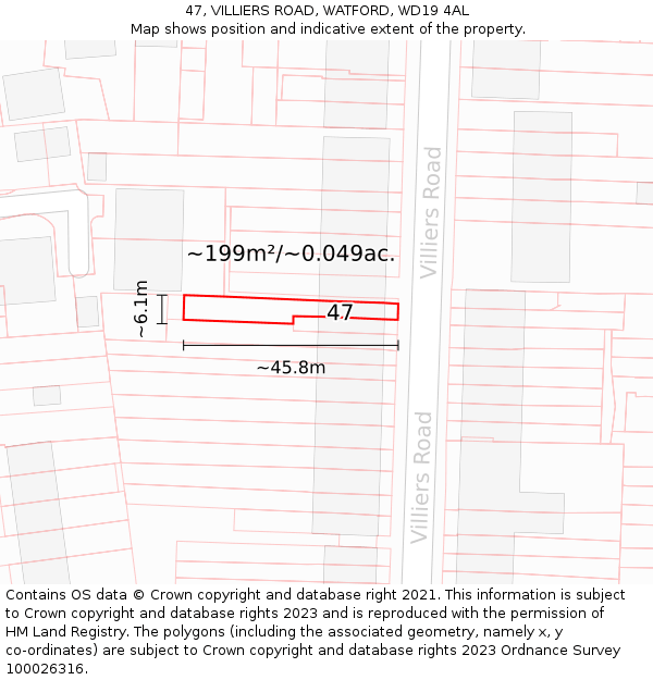 47, VILLIERS ROAD, WATFORD, WD19 4AL: Plot and title map