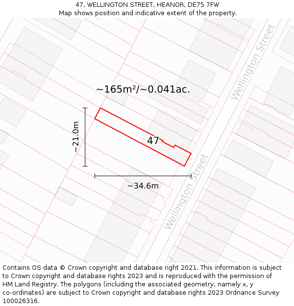 47, WELLINGTON STREET, HEANOR, DE75 7FW: Plot and title map