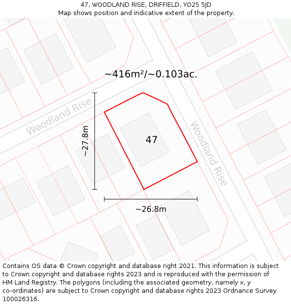 47, WOODLAND RISE, DRIFFIELD, YO25 5JD: Plot and title map