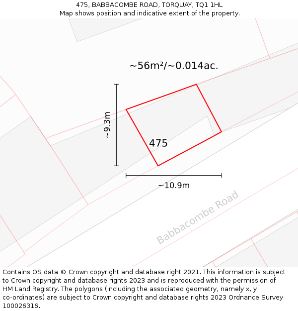 475, BABBACOMBE ROAD, TORQUAY, TQ1 1HL: Plot and title map