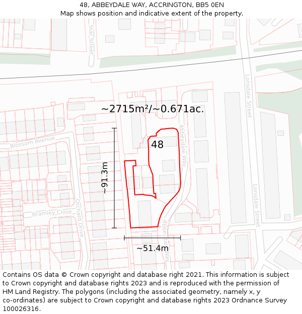 48, ABBEYDALE WAY, ACCRINGTON, BB5 0EN: Plot and title map