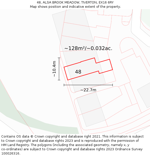 48, ALSA BROOK MEADOW, TIVERTON, EX16 6RY: Plot and title map